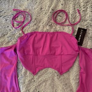 Elegant Pink Women's Intimate Top with cold shoulder